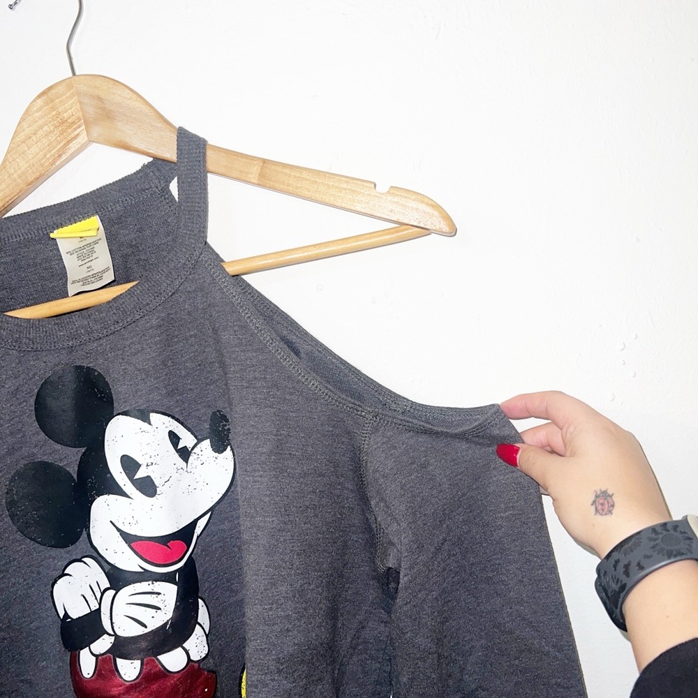Disney Mickey Mouse charcoal gray cold shoulder long sleeve shirt - Picture 6 of 8